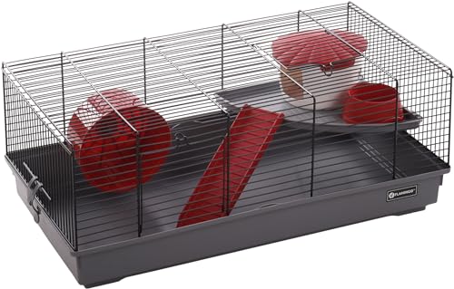 Flamingo Jing Hamsterkäfig - Schwarz/Grau, 46 x 29,5 x 23 cm, Komplett mit Zubehör, Ideal für Hamster und andere kleine Nagetiere von Flamingo