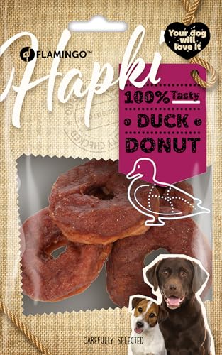 Flamingo Snack Hapki Donut mit Ente – Gesund und voller Geschmack, Ideal für Hunde wie Chihuahua, Yorkshire Terrier, Pudel usw. von Flamingo