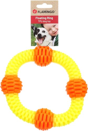 Flamingo Spielzeug für Hunde Lipa Ring mit Ball Gelb & Orange - 19x19x4,9cm - Schwimmfähig von Flamingo
