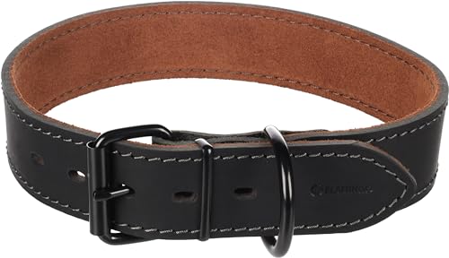 Halsband MONTANA Leder BREIT SCHWARZ XXL 53-63CM 40MM von Flamingo