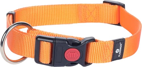 Flamingo Halsband für Hund Ziggi orange L - 45-65cm 25mm - Stufenlos verstellbar - Mit zugentlastung - Klickschnalle mit Sicherheitsschloss von Flamingo