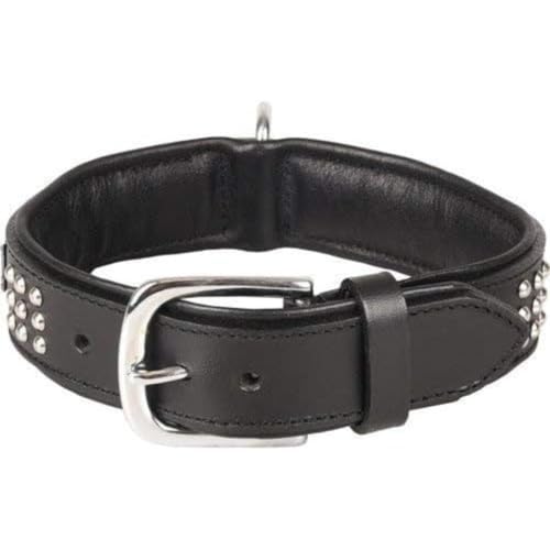 Halsband Sedona Leder + SCHMUCKELEMENTEN SCHWARZ M 34-40CM 37MM von Flamingo