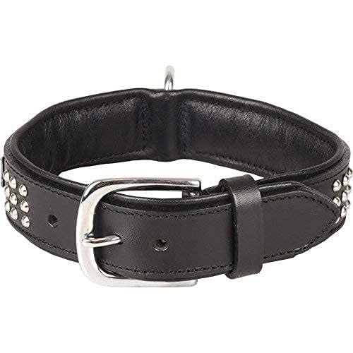 Halsband Sedona Leder + SCHMUCKELEMENTEN SCHWARZ XXL 51-60CM 37MM von Flamingo