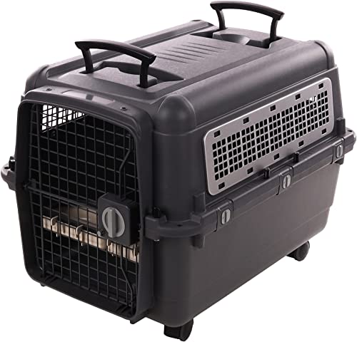 Flamingo Transportkäfig für Hund Lanta Dunkelgrau M - 51x71x48cm - Leicht zu bewegen durch 2 Griffe - Mit abnehmbarem Futternapf und auslaufsicherem Trinknapf von Flamingo