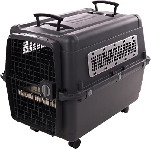 Flamingo Transportkäfig für Hund Lanta Dunkelgrau L - 56x80x59,5cm - Leicht zu bewegen durch 2 Griffe - Mit abnehmbarem Futternapf und auslaufsicherem Trinknapf von Flamingo