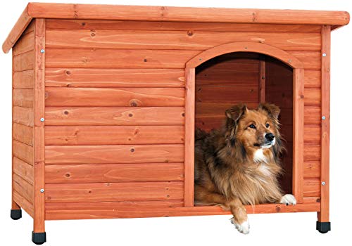 XXL Hundehütte Hundehaus Hund Echtholz Holz Massiv Wetterfest Flachdach 104cm x 70cm x 66cm von Flamingo