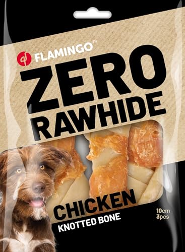 Zero Rawhide GEKNOTETER Knochen MIT Huhn 10CM 3ST 120G von Flamingo