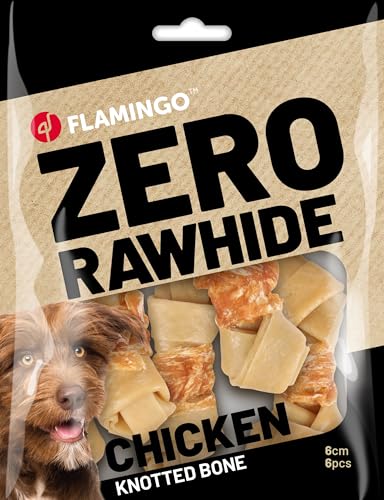 ZERO RAWHIDE GEKNOTETER Knochen MIT HUHN 6CM 6ST 120G von Flamingo