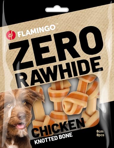 ZERO RAWHIDE GEKNOTETER Knochen MIT HUHN 6CM 8ST 144G von Flamingo