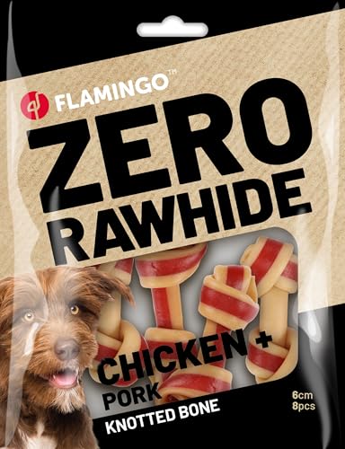 ZERO RAWHIDE GEKNOTETER Knochen MIT HUHN UND Schwein 6CM 8ST 144G von Flamingo