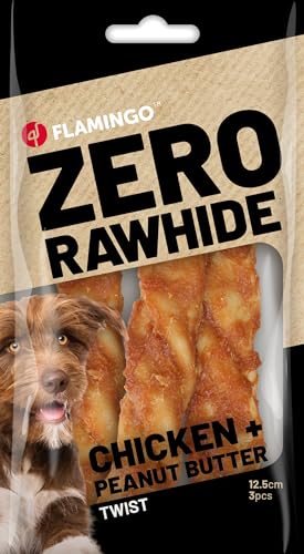 ZERO RAWHIDE Twist MIT HUHN UND ERDNUSSBUTTER 12,5CM 3ST 120G von Flamingo