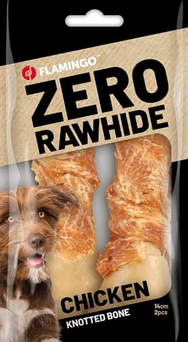 Zero Rawhide GEKNOTETER Knochen MIT Huhn 14CM 2ST 120G von Flamingo