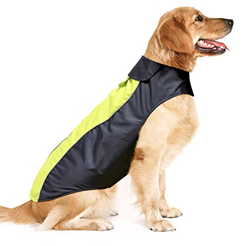 HiGuard Hunde-Regenjacke, leicht, wasserdicht, für große Hunde, mit reflektierenden Streifen und Leinenlöchern, ideal für den Winter, Warmer Regenmantel, Sicherheit für Hunde und Welpen, XXXL, grün von Flashseen