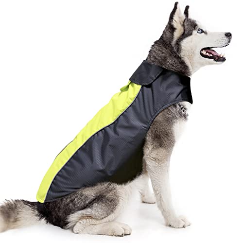 HiGuard Hunde-Regenjacke, leicht, wasserdicht, für große Hunde, mit reflektierenden Streifen und Leinenlöchern, ideal für den Winter, warmer Regenmantel, Sicherheit für Hunde und Welpen, XL, grün von Flashseen