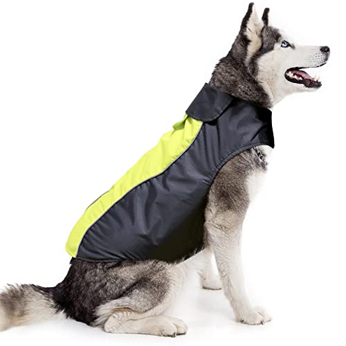 HiGuard Hunde-Regenjacke, leicht, wasserdicht, für große Hunde, mit reflektierenden Streifen und Leinenlöchern, ideal für den Winter, warmer Regenmantel, Sicherheit für Hunde und Welpen, XXL, grün von Flashseen