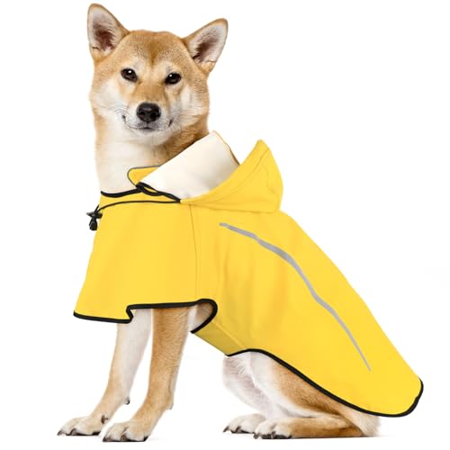 Hunde-Regenmantel, wasserdichter Regenmantel mit abnehmbarem Kapuzenpullover, Hunderegenmäntel, winddicht, schneefest, Hunderegenjacke mit reflektierendem Streifen für mittelgroße Hunde von Flashseen