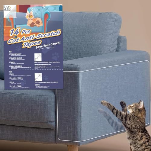 Fldofaves Katzen Kratzschutz, Eindicken Kratzschutz Sofa Katze, 14 Stück Anti Kratz Folie für Katzen, Transparent Kratzschutz Katze Tape für Fit Couch Tür Wand Ecke, Mit Kratzer & 60 Drehstifte von Fldofaves