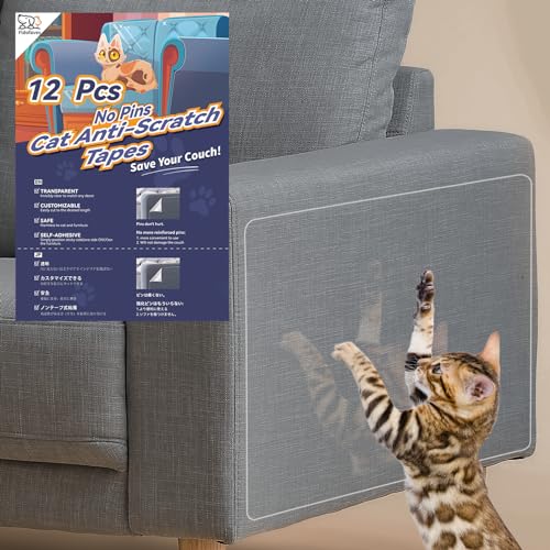 Fldofaves Katzen Kratzschutz, Keine Stecknadeln Erforderlich Eindicken Kratzschutz Sofa Katze, 12 Stück Anti Kratz Folie für Katzen, Transparent Kratzschutz Katze Tape für Fit Couch Tür Wand Ecke von Fldofaves