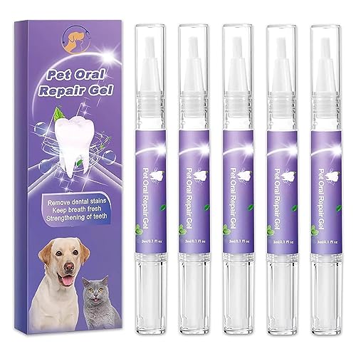 Cvreoz Pet Oral Repair Gel, Cvreoz Pet Oral Restoration Whitening Gel, Pet Brush Free Oral Gel for Pets Pet Teeth Oral Care Gel for Eliminate Bad Breath, Targets Tartar (5PC) von Fledimo