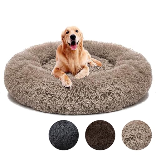 Hundebett Flauschig Donut, Hundekissen Waschbar XL 100cm, Kuschelbett Hund Rund Anti Stress, Hundebett Flocke, Hundekörbchen für Mittelgroßr Großr Hunde, Beige, von Flei