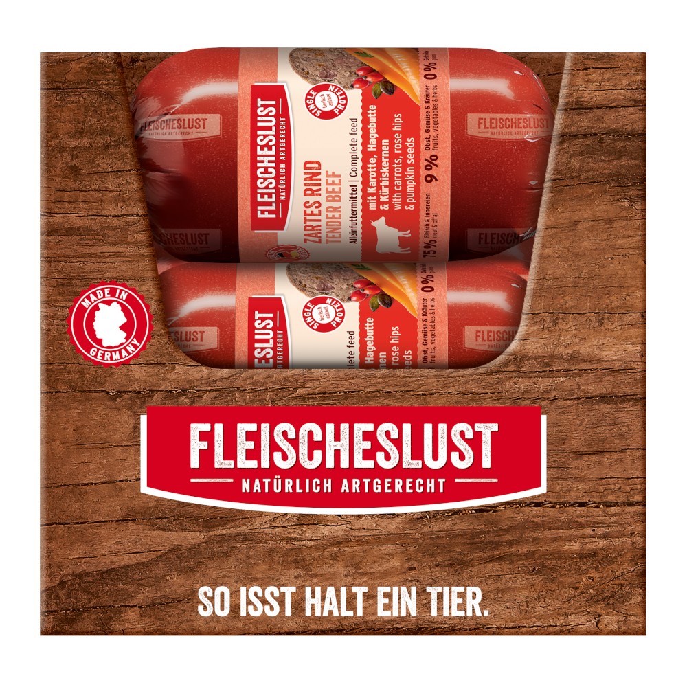 Fleischeslust Classic 15 x 200 g - zartes Rind mit Hagebutte, Karotte & Kürbiskernen Fleischeslust Classic 15 x 200 g - zartes Rind mit Hagebutte, Karotte & Kürbiskernen von Fleischeslust