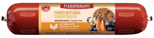 Fleischeslust Feines Geflügel mit Süßkartoffel, Heidelbeere & Kamille Wurst (1 x 400 Gramm) von Fleischeslust