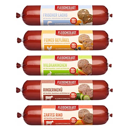 Fleischeslust gemischtes Sortiment 16x400g (4xGeflügel, 3xLachs, 3xRindermenü, 3xZartes Rind, 3X Wildkaninchen) von Fleischeslust