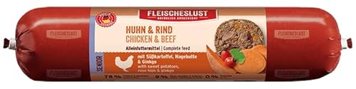 Fleischeslust Huhn & Rind mit Süßkartoffel, Hagebutte & Ginkgo Senior Wurst (1 x 800 Gramm) von Fleischeslust