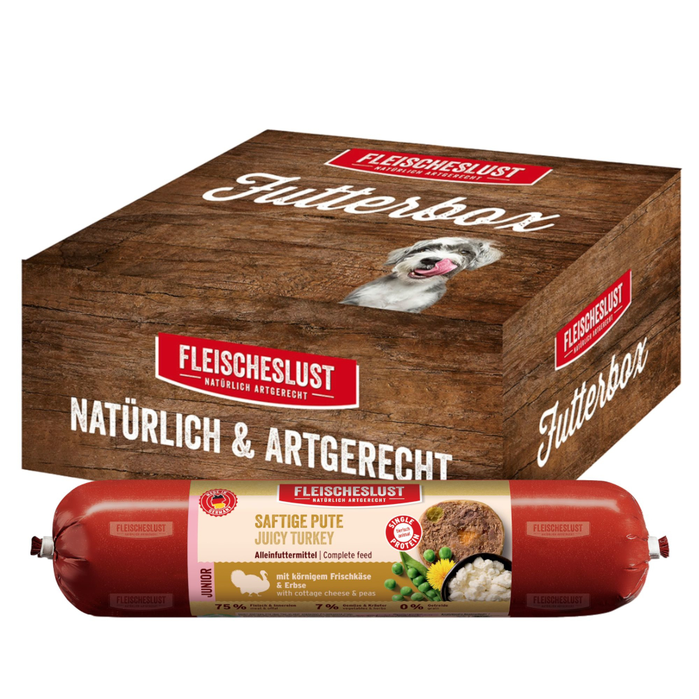 Fleischeslust Junior Classic 8 x 400 g - saftige Pute mit körnigem Frischkäse & Erbse Fleischeslust Junior Classic 8 x 400 g - saftige Pute mit körnigem Frischkäse & Erbse von Fleischeslust