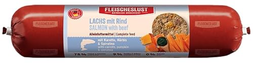 Fleischeslust Lachs mit Rind mit Karotte, Kürbis & Spirulina Wurst (1 x 400 Gramm) von Fleischeslust