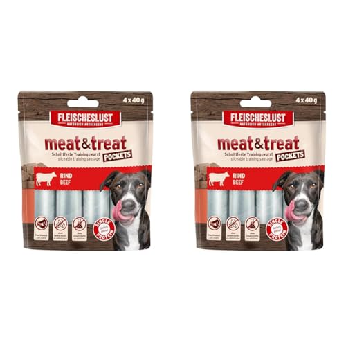 Fleischeslust Meat & Treat Pockets Rind (4 x 40g) (Packung mit 2) von Fleischeslust