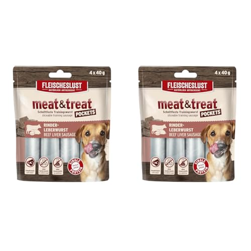 Fleischeslust Meat & Treat Pockets Rinderleberwurst (4 x 40g) (Packung mit 2) von Fleischeslust