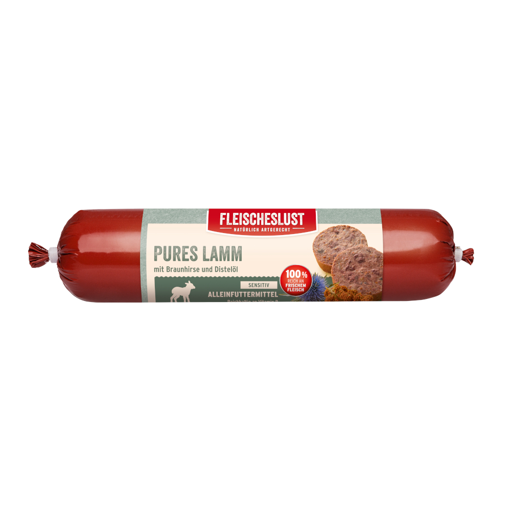 Fleischeslust Sensitive 8 x 400 g - Pures Lamm mit Braunhirse & Distelöl von Fleischeslust