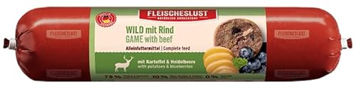 Fleischeslust Wild mit Rind mit Kartoffel & Heidelbeere Wurst (1 x 400 Gramm) von Fleischeslust