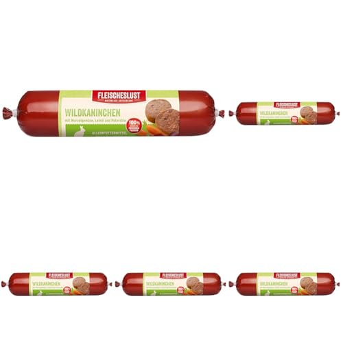 Fleischeslust Wildkaninchen mit feinem Wurzelgemüse, Leinöl und Sellerie Wurst (1 x 800 Gramm) (Packung mit 5) von Fleischeslust