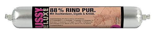 Pussy Deluxe Rind PUR mit Buchweizen, Eigelb und Krillöl (33 x 100 Gramm) Alleinfuttermittel für Katzen von Fleischeslust