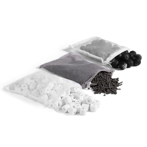 Flexzion Aquarium Filtermaterial 500g, Filtermedium Für Aquarium, Aktivkohle Bodenfiltermedien Filtration Biomedia - Bio Ball Keramik Ring für Teich Aquakultur Bakterien Haus mit Nylon-Mesh-Tasche von Flexzion