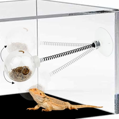 FlidRunest Bartdrachen Feeder Ball mit großem Saugnapf, Chamäleon Slow Feeder Ball Bowl, Reptile Feeder Spring Spielzeug, Interaktives Glas montierte Eidechse Anreicherung Spielzeug für Aquarien von FlidRunest