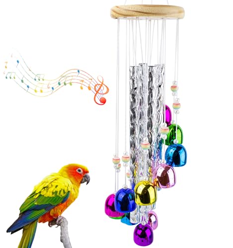 FlidRunest Conure Vogelspielzeug, Kauspielzeug mit buntem Stab, Sittichspielzeug, 4 Aluminiumrohre, 11 Glocken, Papageienkäfig, Windspiel, hängende Glocken, Spielzeug für Sittiche, Nymphensittiche von FlidRunest