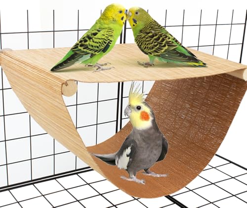 FlidRunest Vogelnest aus Bambus, Hängematte, Papageienhauszelt, Spielzeug, doppellagig, Vogelhöhle, Schaukelspielzeug, geeignet für Papageien, Sittiche, Wellensittiche, Nymphensittiche, von FlidRunest