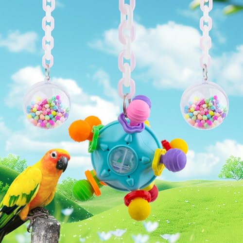 FlidRunest Vogelspielzeug, Papageien-Zugball, buntes Silikon-Rasselspielzeug, Acryl-Kauball zum Aufhängen, Käfigspielzeug für Amazon-Papageien, Graupapageien, Sittiche und ähnliche Vögel von FlidRunest