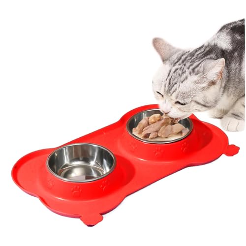 Double Dog Bowl Set, Doppelhundwasserschüssel | Doppelfutterschalen für Katze - Nicht rutschfeste Haustiere Wasserschale für kleine mittelgroße Hunde Katzen Welpe von Flkiglm