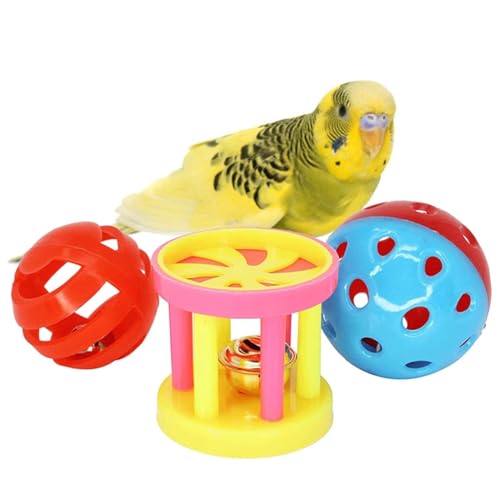 Flkiglm 3 Set Vogelspielzeug Für Vogel, Kauspielzeugbälle Für Sittiche, Kaukugeln Wellensittich Spielzeug, Aufhängbares Vogelspielzeug Glocke Kleinen Löchern Für Haustiere, Vogel von Flkiglm