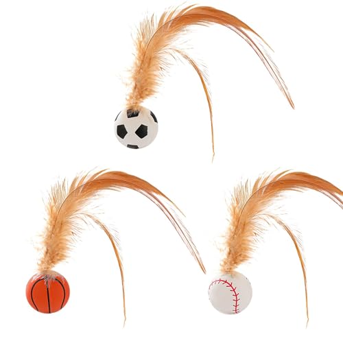 Flkiglm 6 Stück Hüpfender Katzenball mit Feder, Katzenspielzeug Bälle, Interaktives Katzenspielzeug, interaktive Gummi-Pounce-Ball-Spielzeuge für Kätzchen, Lustige Katzenspielzeug Federball Spielzeug von Flkiglm