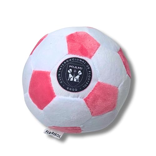 Floofbol Miami Plüsch-Fußball-Hundespielzeug, Plüsch-Hundespielzeug für kleine, mittelgroße und große Rassen, quietschendes Plüsch-Hundespielzeug, Miami-Fußball für Hunde, rosa quietschender von Floofbol