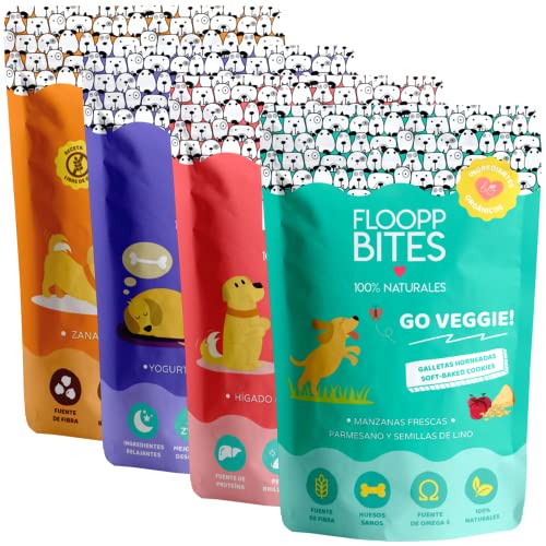 FlooppBITES Leckerlis für Hunde - 100% natürliche Hundekekse - Leckerlis und Belohnungen - Ergänzungsfuttermittel für Hunde - Packung mit 4 Einheiten (insgesamt 400gr.) von Floopp BITES 100% NATURALES