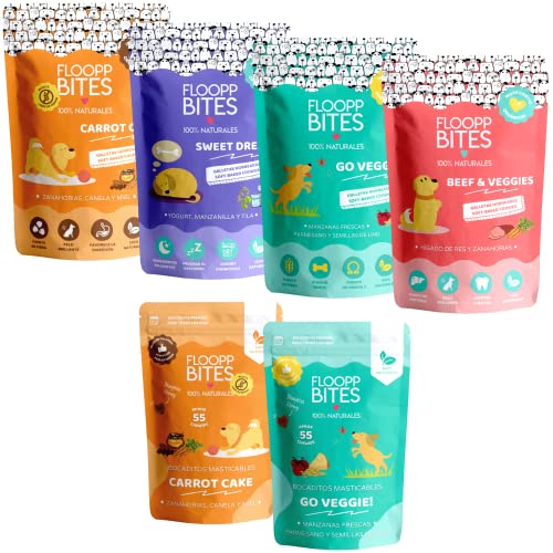 FlooppBITES Leckerlis für Hunde - 100% natürliche Hundekekse und Soft Snacks - Leckerlis und Belohnungen - Ergänzungsfuttermittel für Hunde - Kombipack - 6 Einheiten (insgesamt 500gr.) von Floopp BITES 100% NATURALES