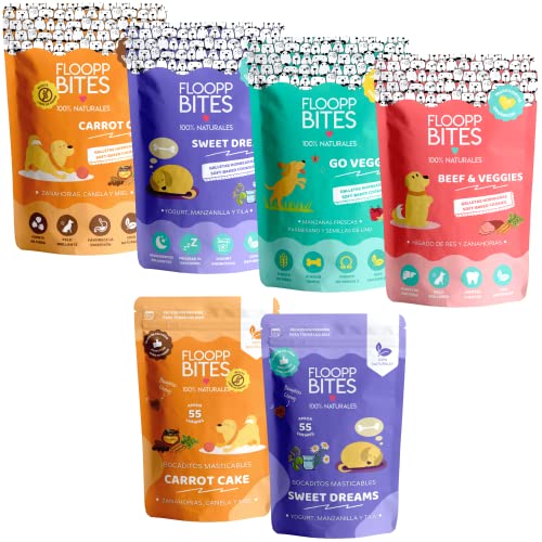 FlooppBITES Leckerlis für Hunde - 100% natürliche Hundekekse und Soft Snacks - hundeleckerli und Belohnungen - Ergänzungsfuttermittel für Hunde - Combo Pack - 6 Einheiten (insgesamt 500gr.) von Floopp BITES 100% NATURALES