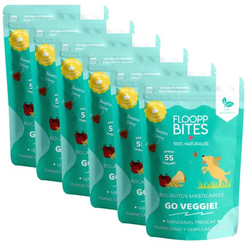 Floopp Bites Natürliche Hundesnacks | Snacks für Welpen | Mini-Kekse mit Kaustück-Textur aus Käse, Apfel und Leinsamen | Packung 6x50g von Floopp BITES 100% NATURALES