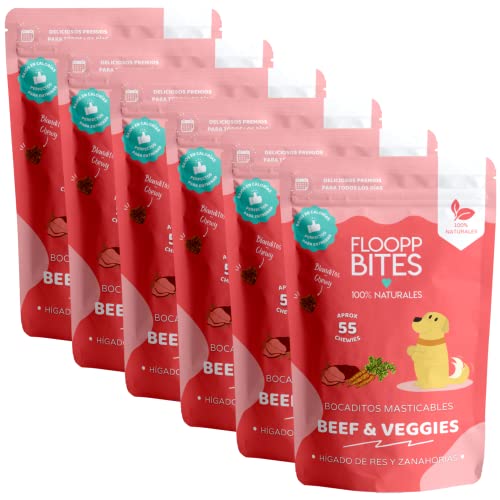 Floopp Bites Natürliche Soft-Snacks für Hunde | Mini-Kekse mit Leber, Honig und Karotten | Reich an Proteinen | Packung 6x50g von Floopp BITES 100% NATURALES